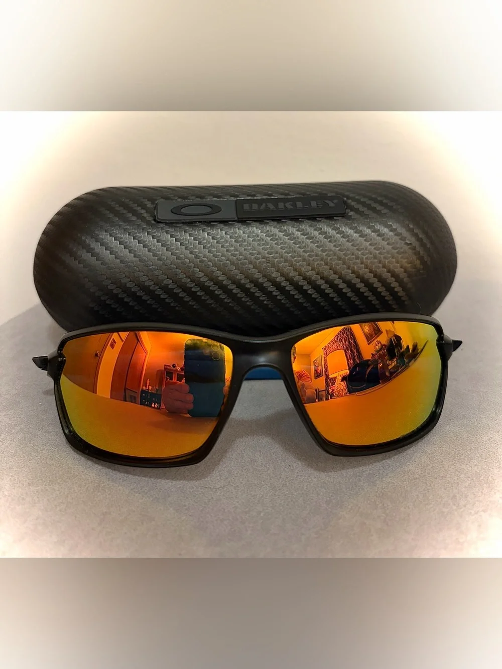 Oakley Carbon Shift Sunglasses with Orange Iridium Mirror Lenses -Black & Blue